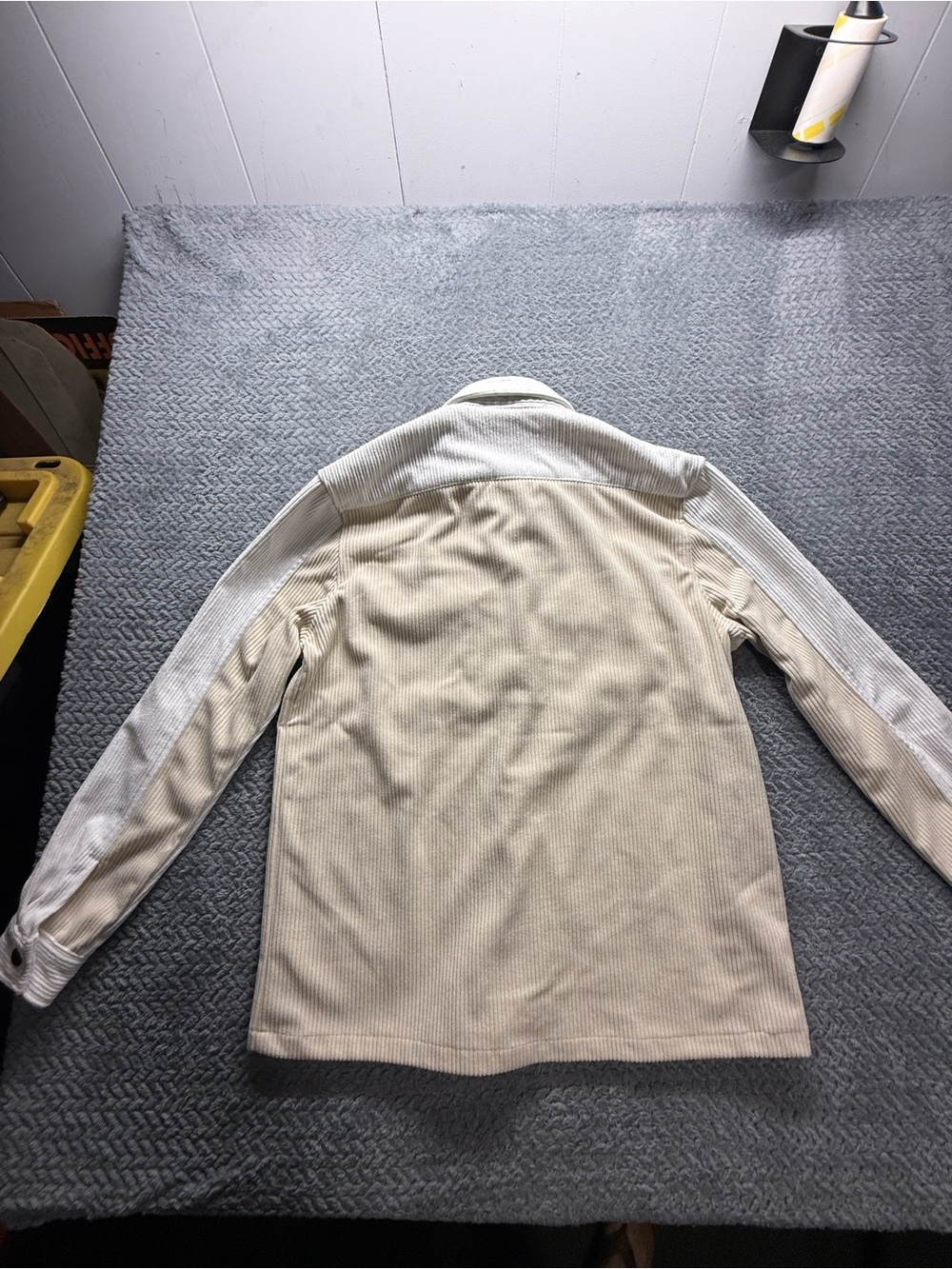 Two-Tone Corduroy Button-Down Shirt in Cream and Tan - Picture 2 of 7